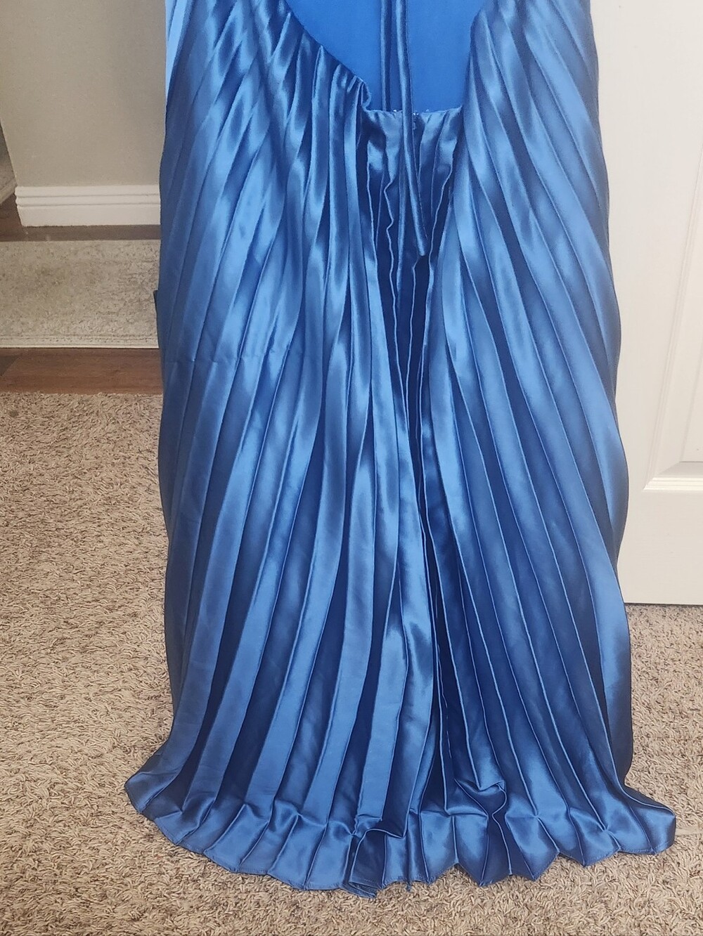 Lulus Aerin Pleated Metallic U-Bar Open Back Dress Royal Blue XL - Picture 6 of 11
